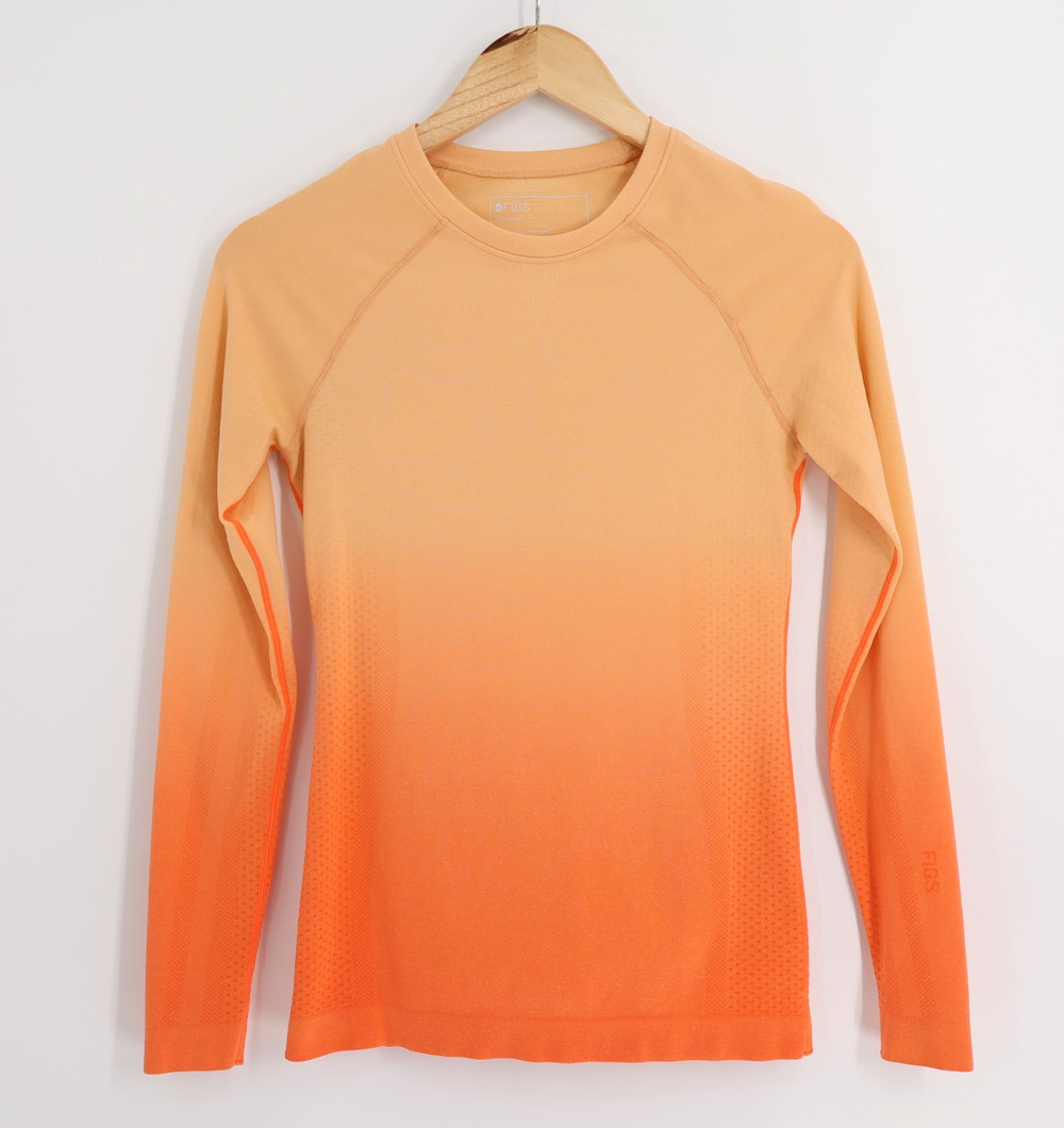 Figs Women's XS Seamless Underscrub Long Sleeve Orange Ombre Workwear Baselayer